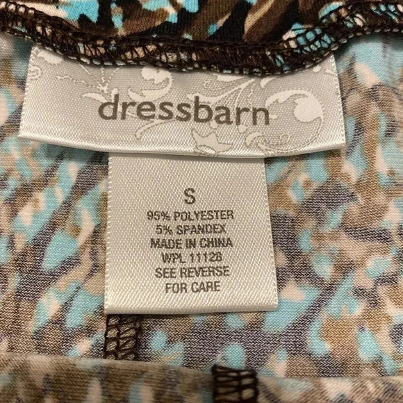 Dress Barn Mini Brown Aqua Geometric Leaf Pull On A-line Skater Skirt Stretch S - Picture 4 of 5